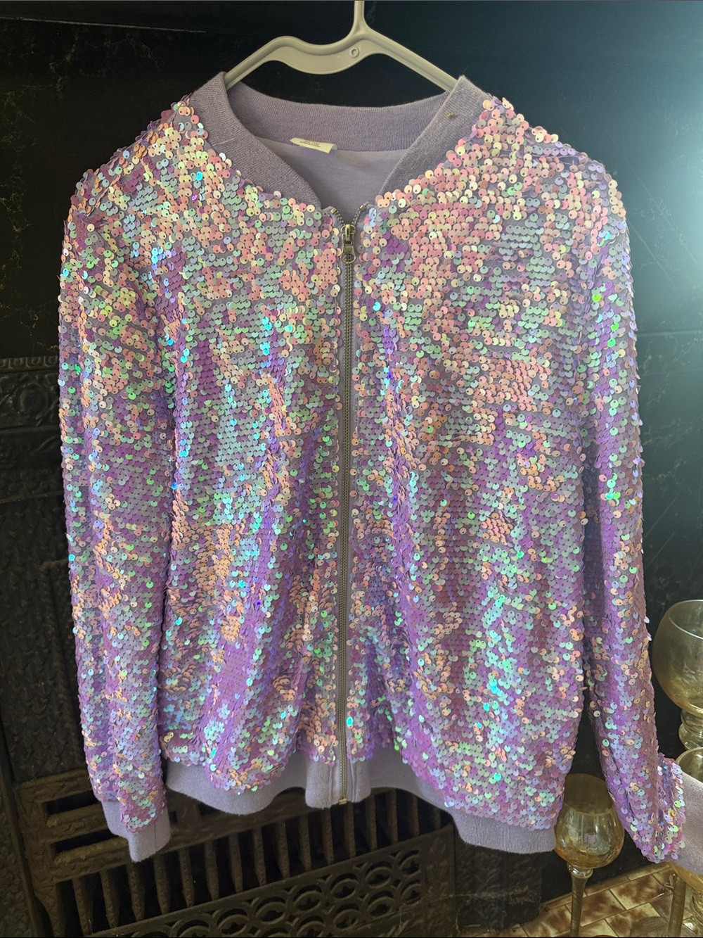 wonder nation Lavender Iridescent Sequin Zip Cardigan